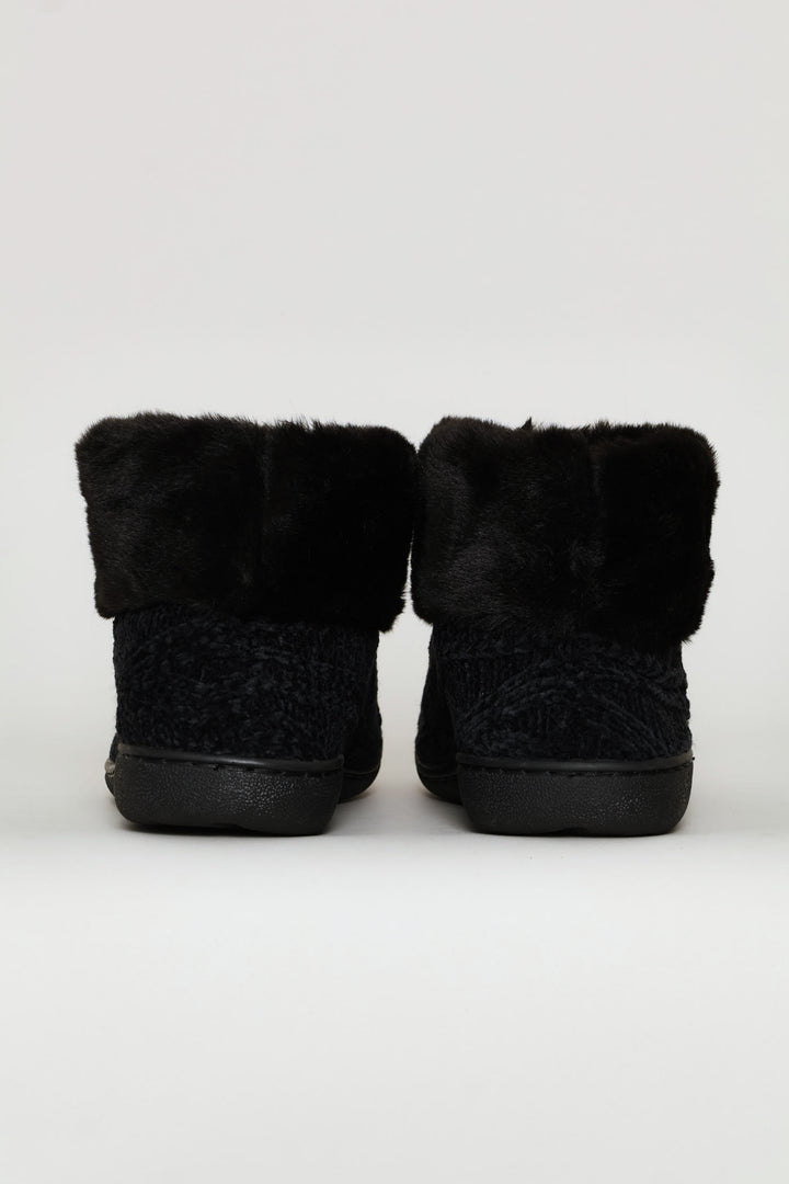 Slipper Bootie With Full Faux Fur Topline - Black