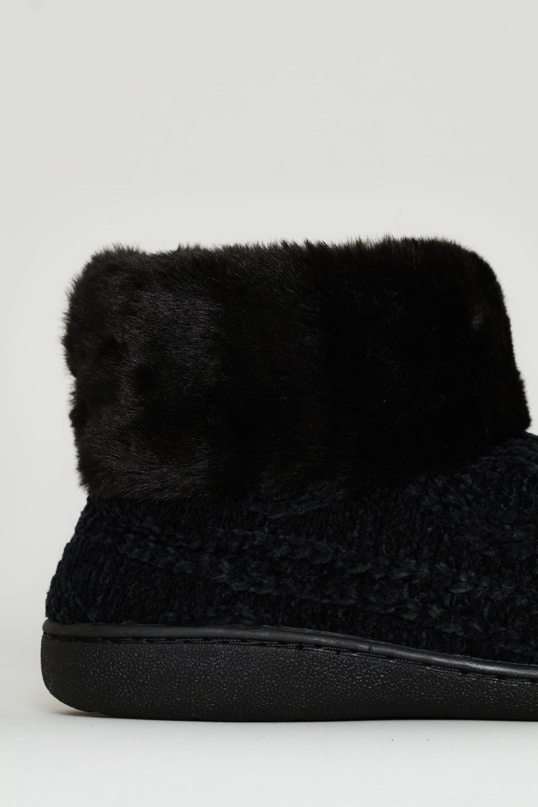 Slipper Bootie With Full Faux Fur Topline - Black