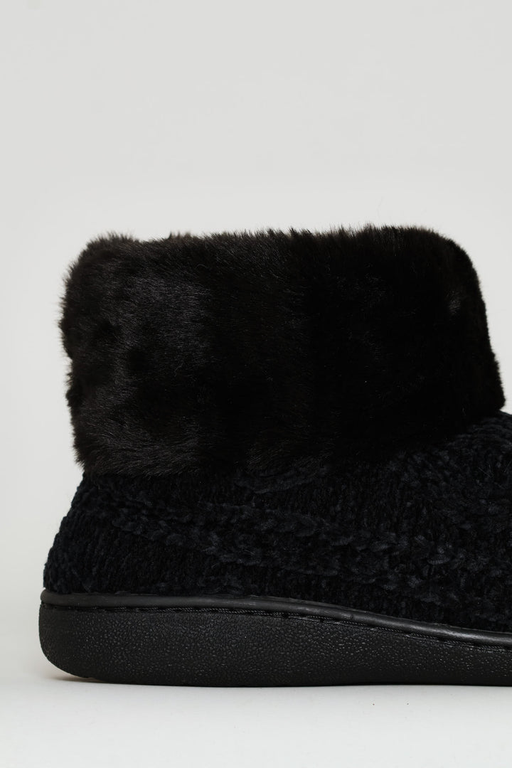 Slipper Bootie With Full Faux Fur Topline - Black