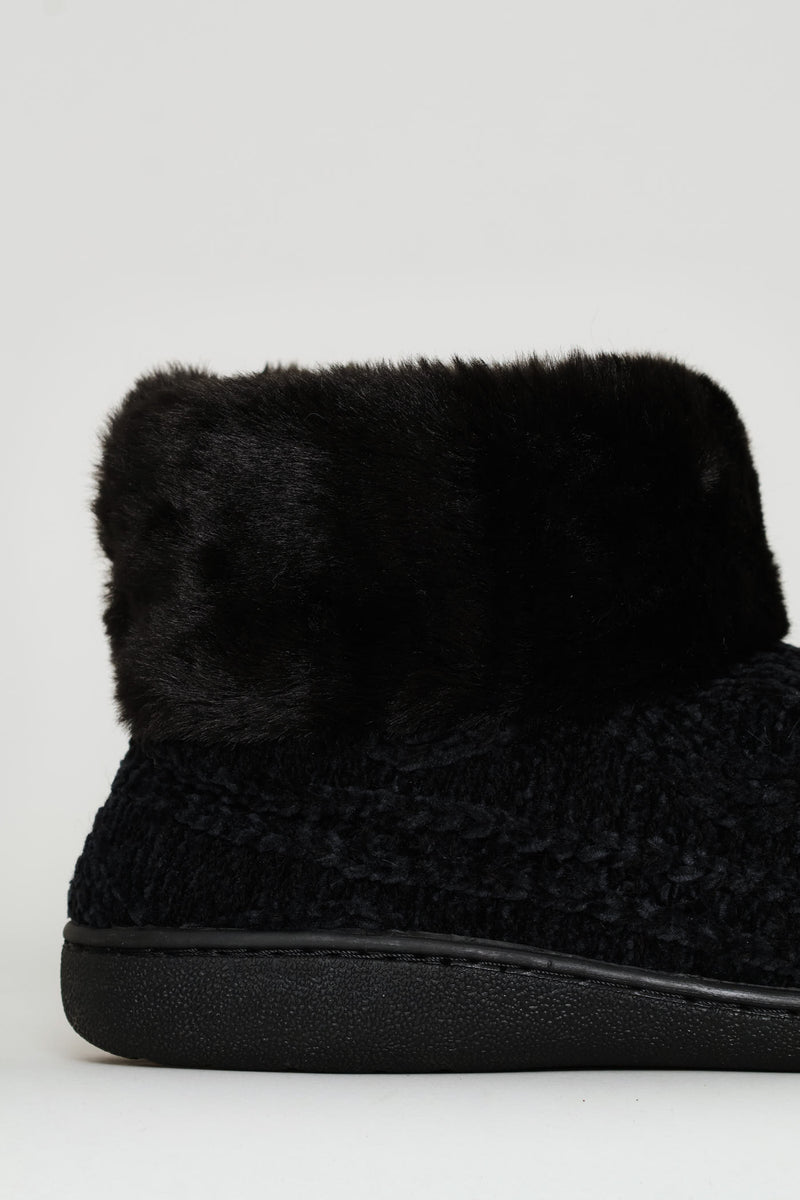 Slipper Bootie With Full Faux Fur Topline - Black