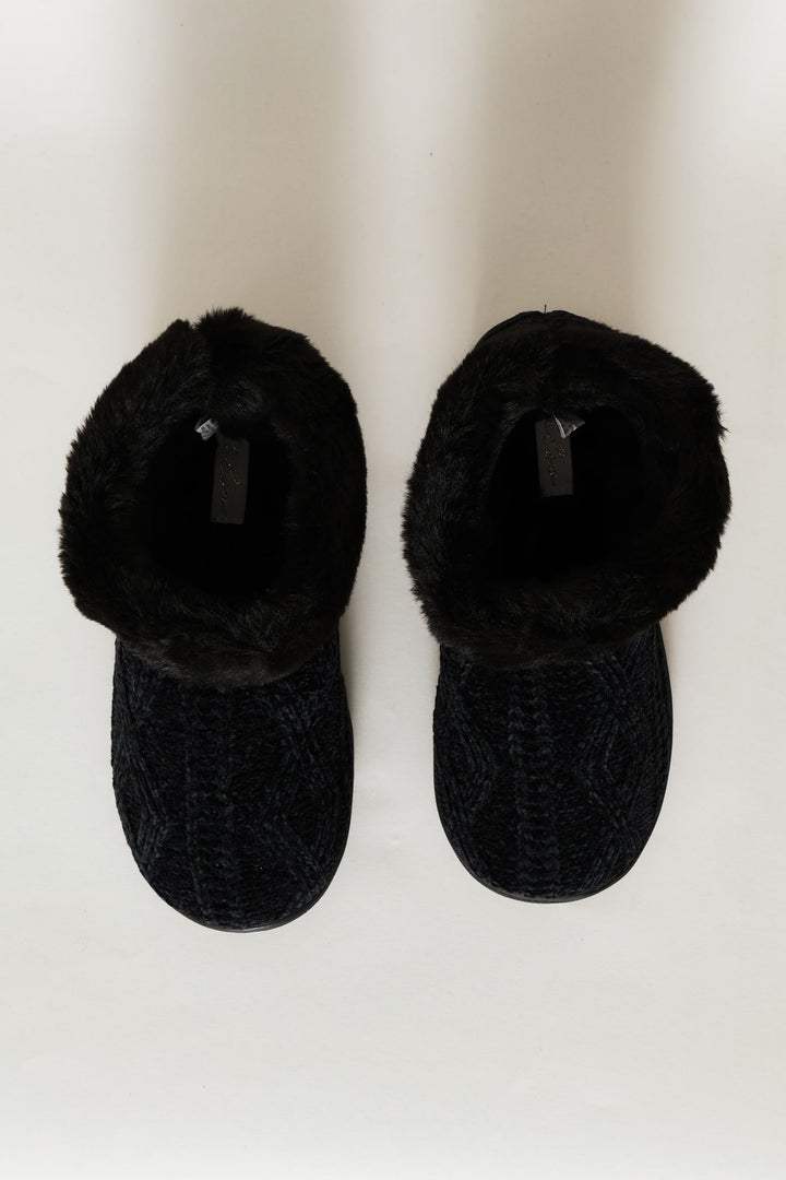 Slipper Bootie With Full Faux Fur Topline - Black