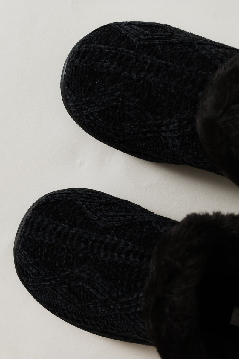 Slipper Bootie With Full Faux Fur Topline - Black