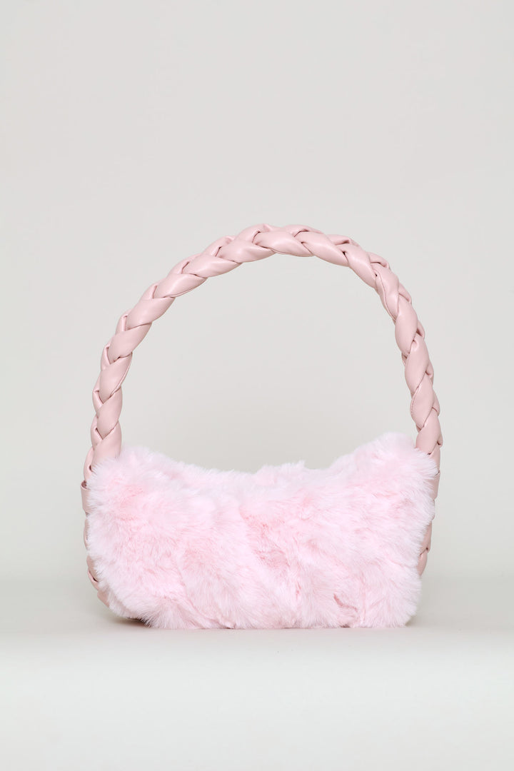 Girls Fur Shoulder Bag - Pink