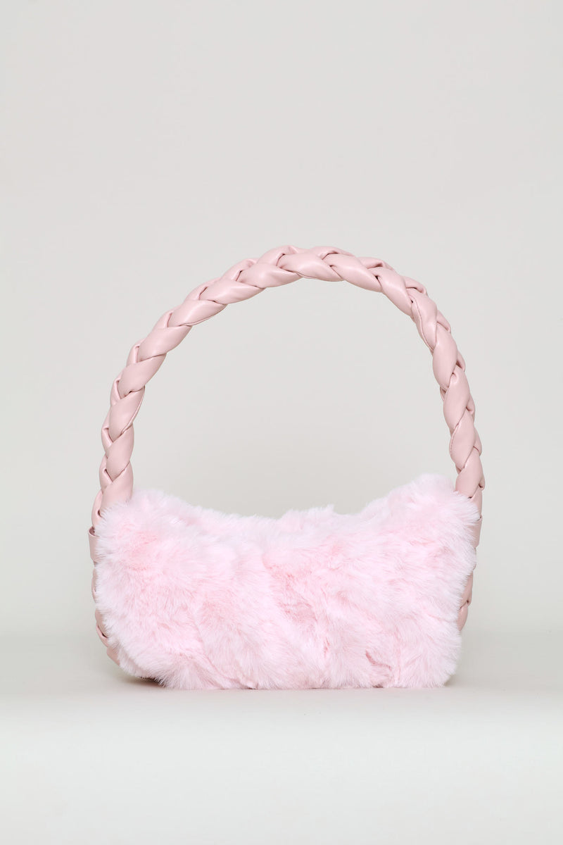 Girls Fur Shoulder Bag - Pink