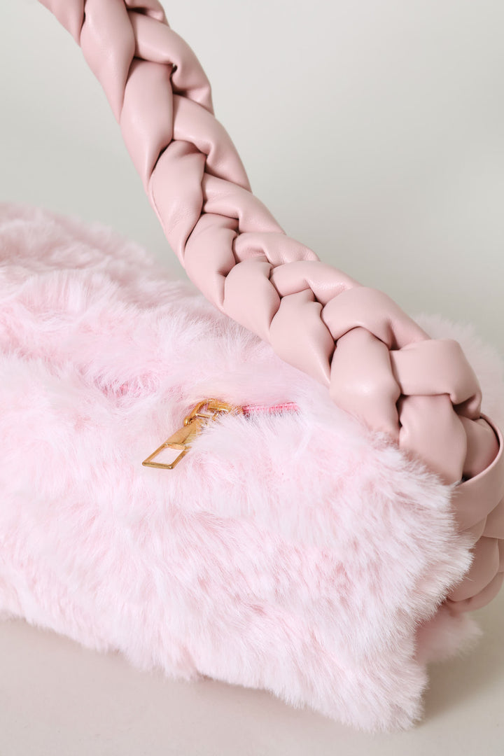 Girls Fur Shoulder Bag - Pink