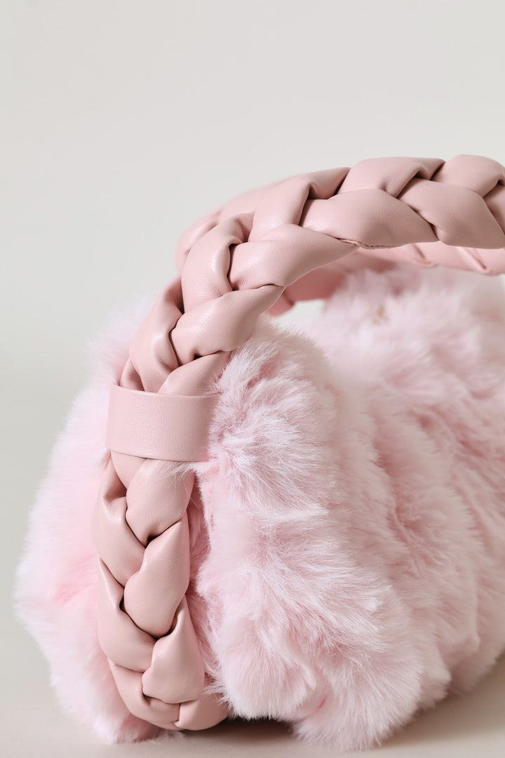 Girls Fur Shoulder Bag - Pink