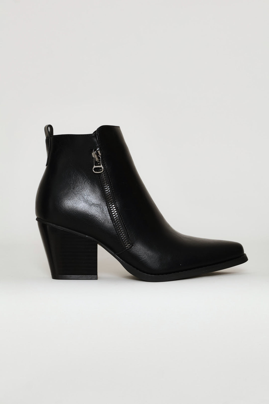 Ankle Block Heel Boot - Black