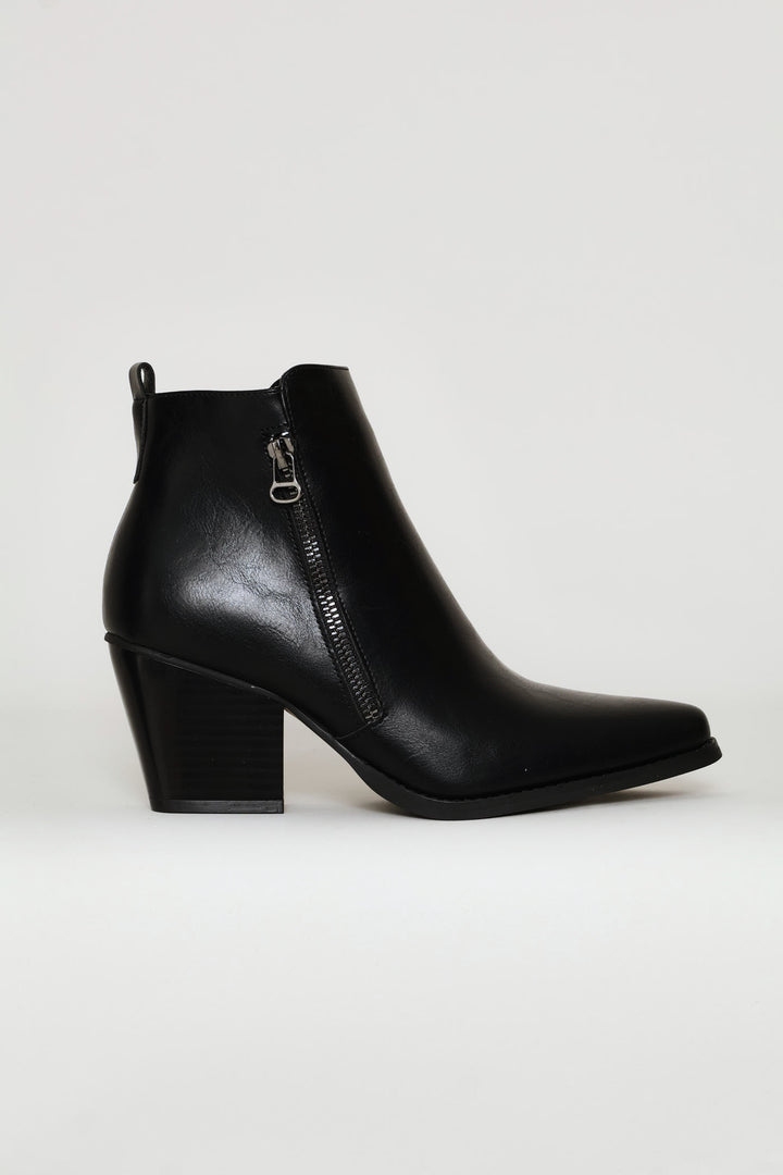 Ankle Block Heel Boot - Black