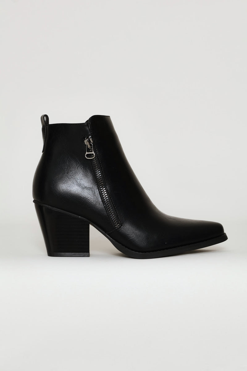 Ankle Block Heel Boot - Black