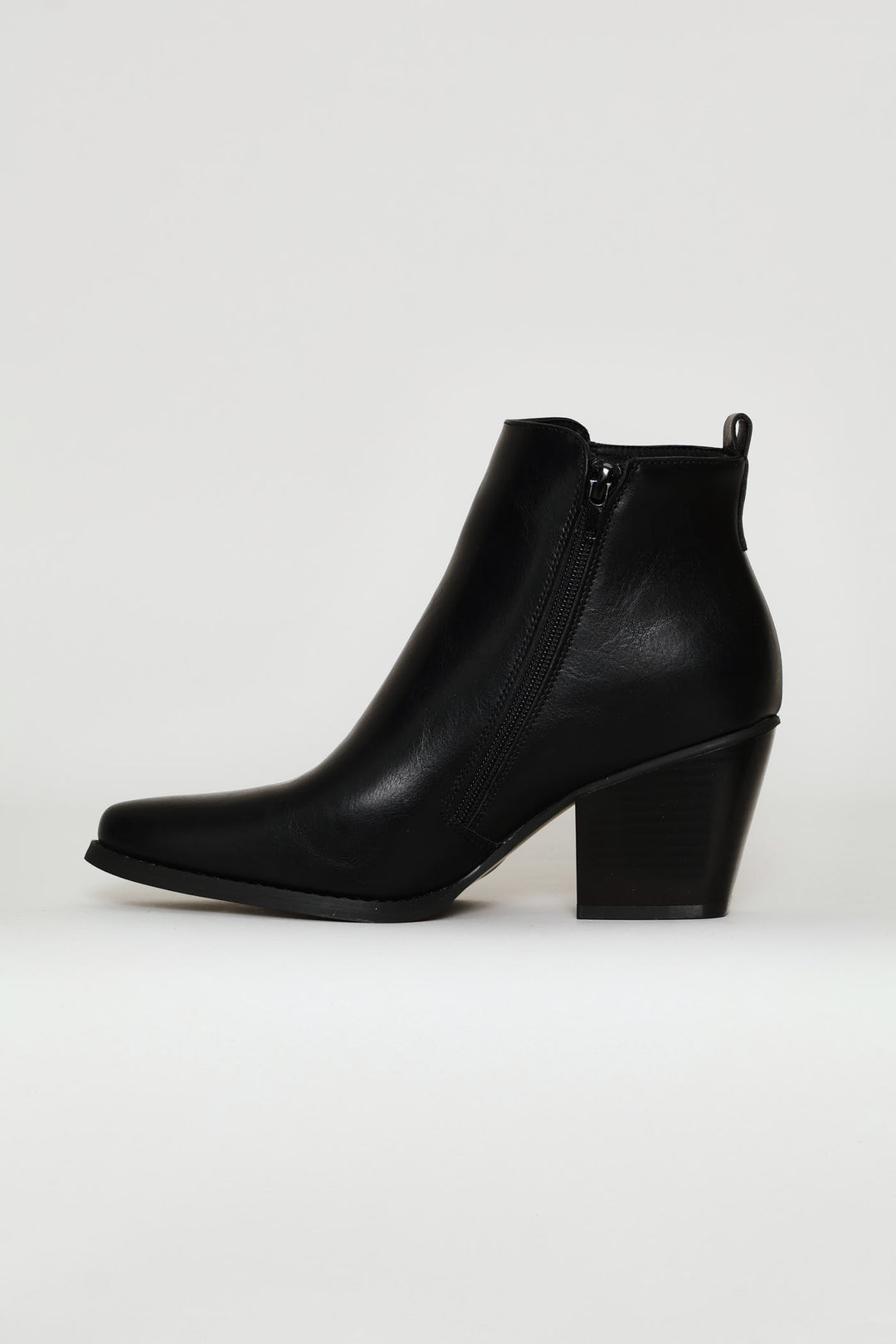 Ankle Block Heel Boot - Black