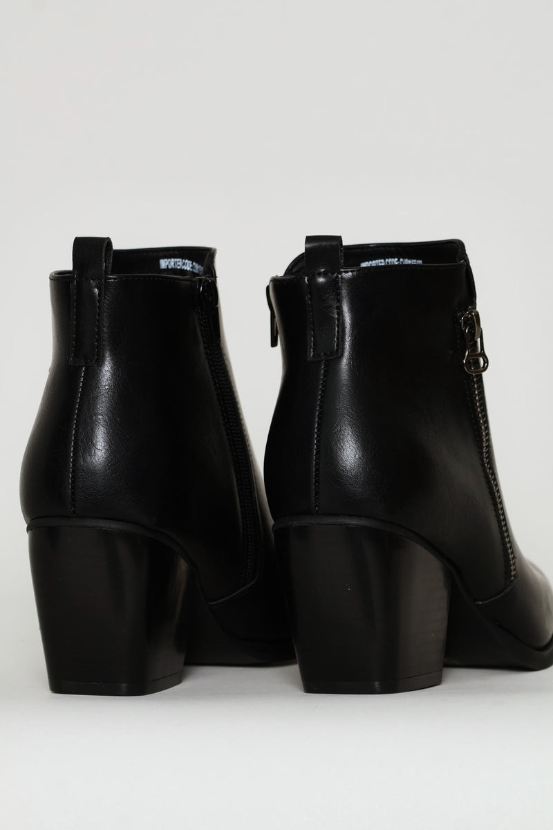 Ankle Block Heel Boot - Black