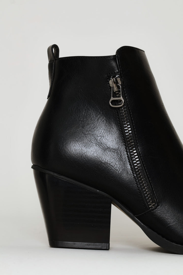 Ankle Block Heel Boot - Black