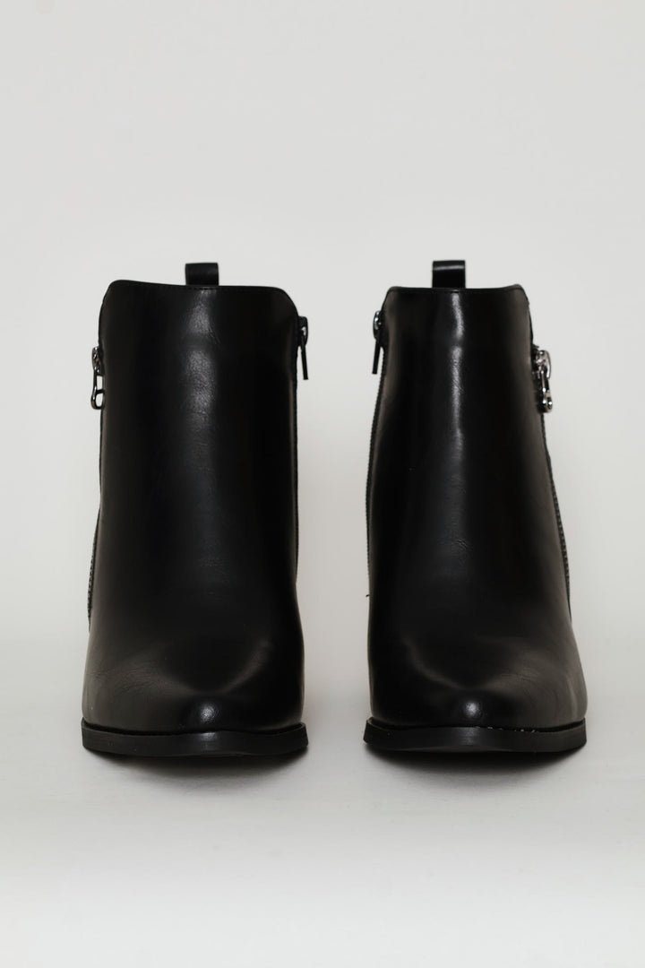 Ankle Block Heel Boot - Black