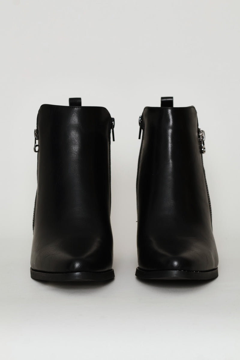 Ankle Block Heel Boot - Black