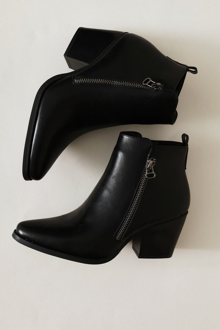 Ankle Block Heel Boot - Black