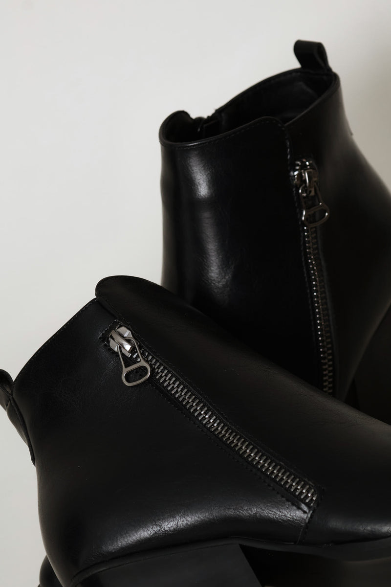 Ankle Block Heel Boot - Black
