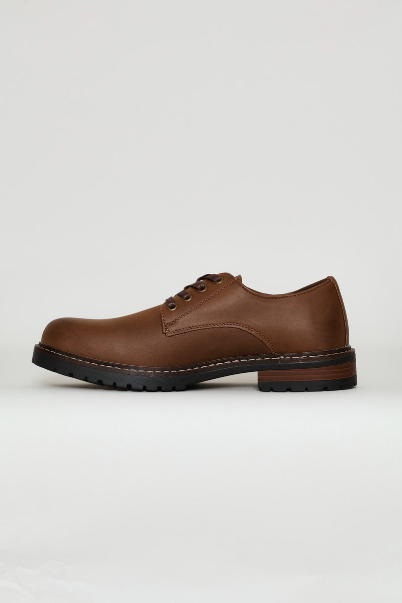 Basic Lace Up Smart Casual Derby Shoe - Brown