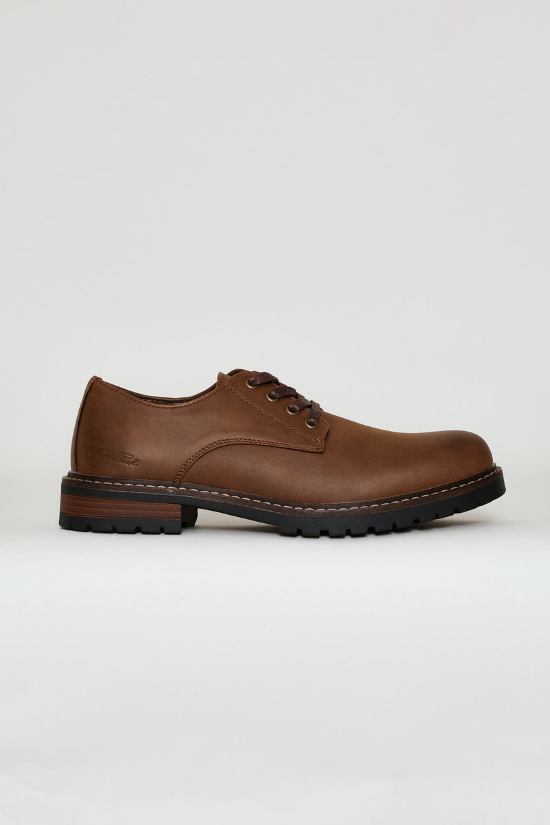 Basic Lace Up Smart Casual Derby Shoe - Brown