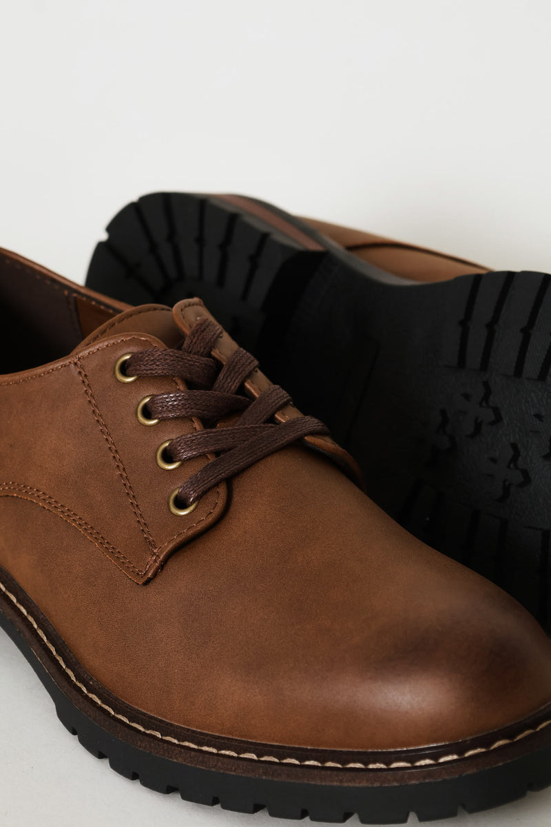 Basic Lace Up Smart Casual Derby Shoe - Brown