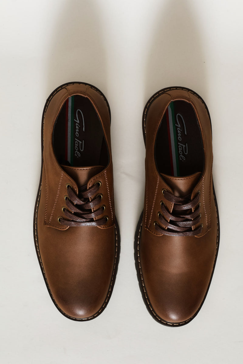 Basic Lace Up Smart Casual Derby Shoe - Brown