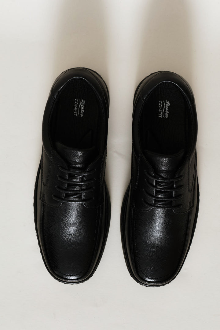 Lace Up Smart Casual Comfit Shoe With Sole Stitch - Black
