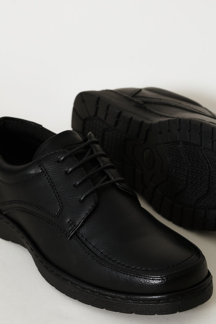 Lace Up Smart Casual Comfit Shoe With Sole Stitch - Black