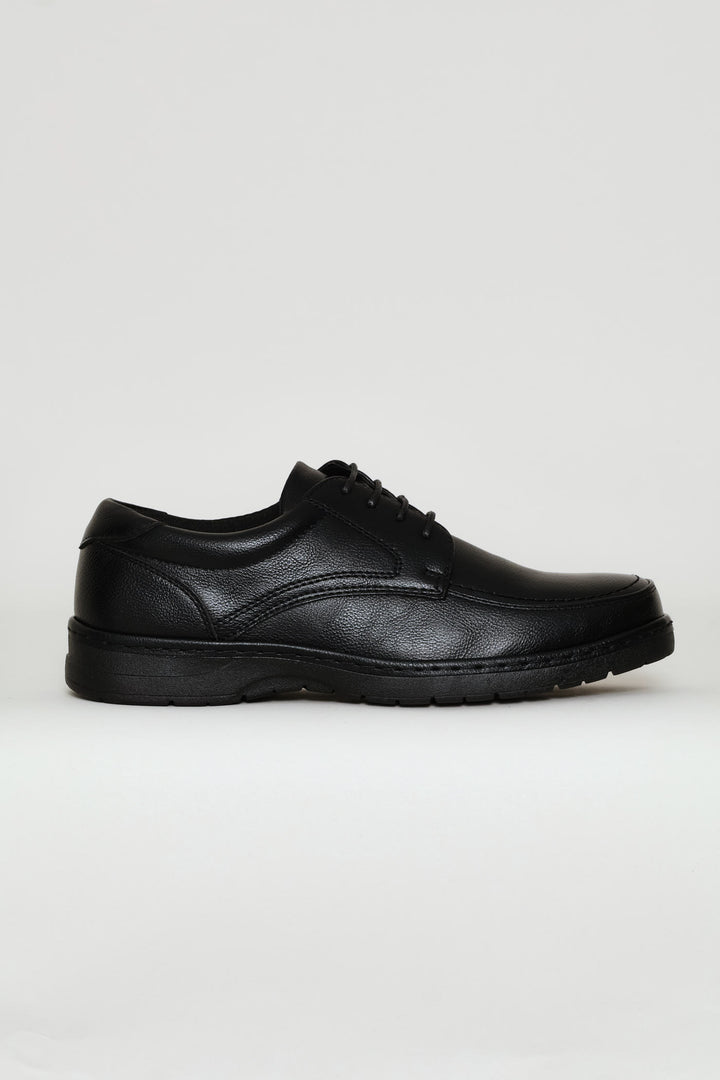 Lace Up Smart Casual Comfit Shoe With Sole Stitch - Black