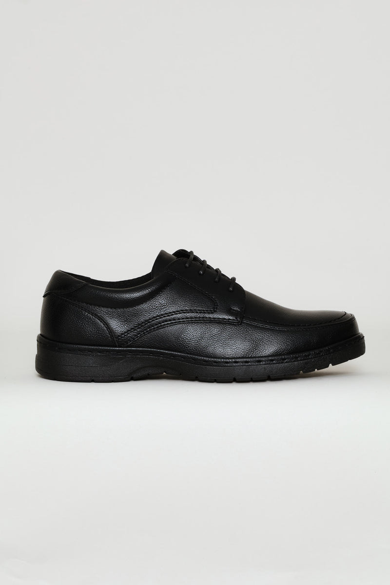 Lace Up Smart Casual Comfit Shoe With Sole Stitch - Black