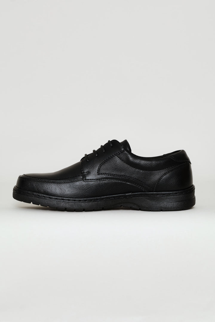 Lace Up Smart Casual Comfit Shoe With Sole Stitch - Black