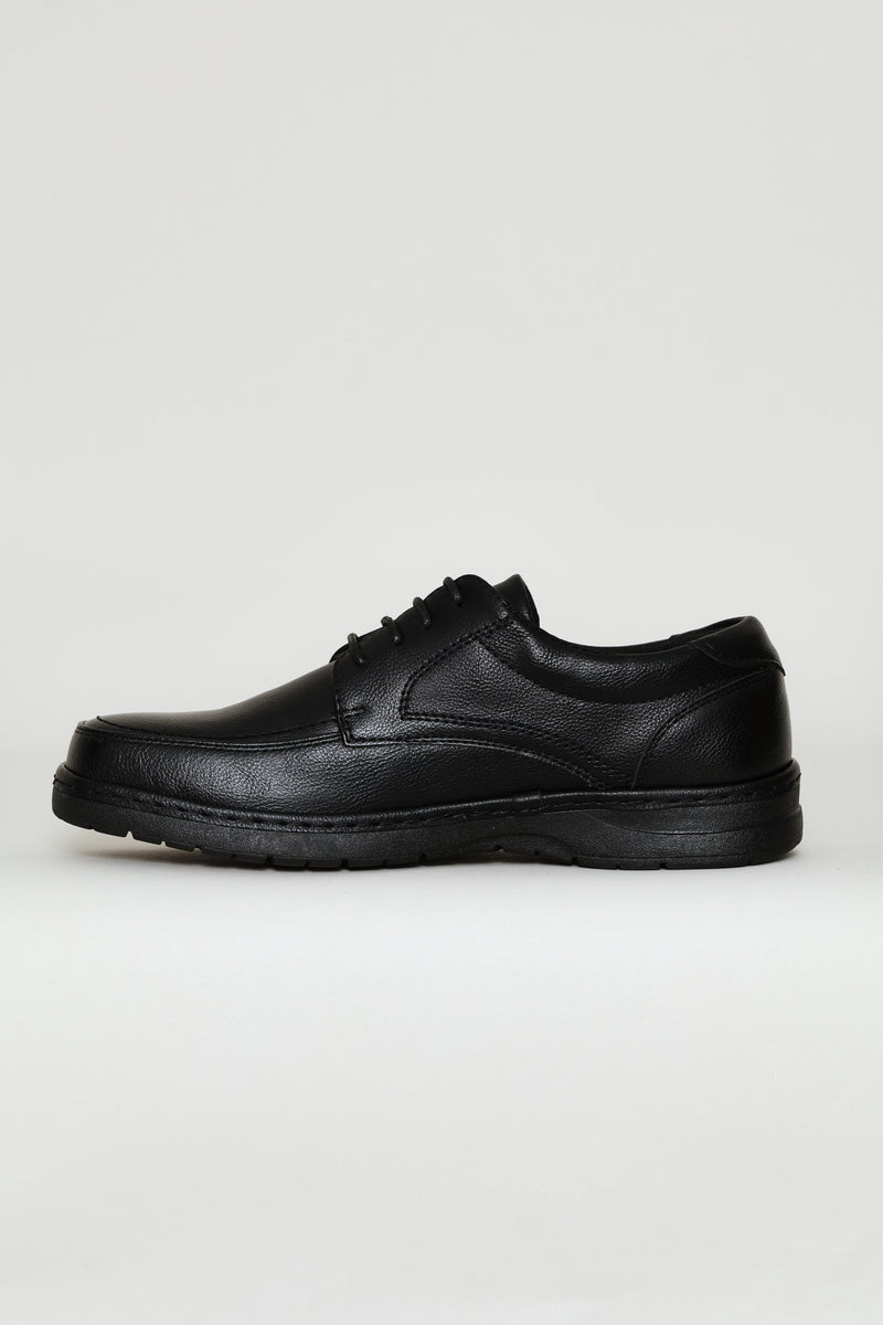 Lace Up Smart Casual Comfit Shoe With Sole Stitch - Black
