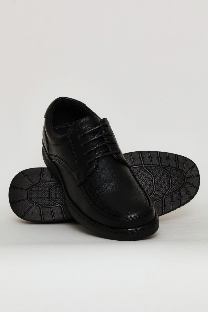 Lace Up Smart Casual Comfit Shoe With Sole Stitch - Black