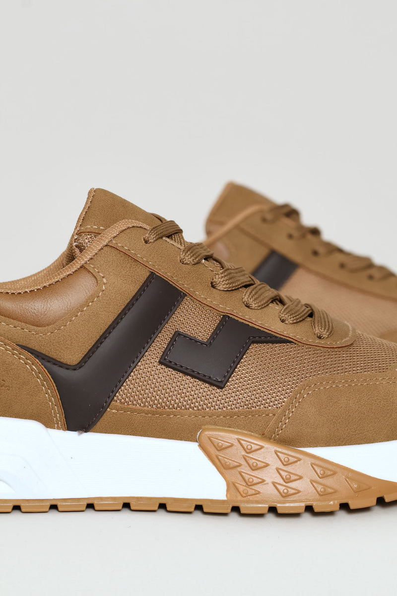 Panel Detail Retro Sneaker - Tan
