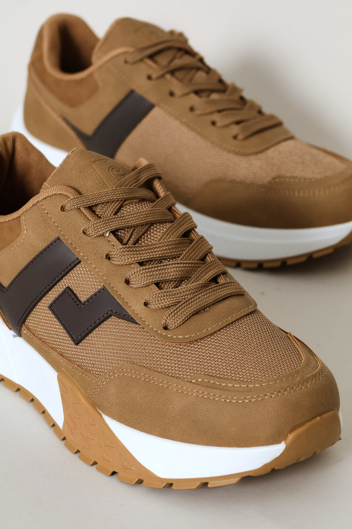 Panel Detail Retro Sneaker - Tan