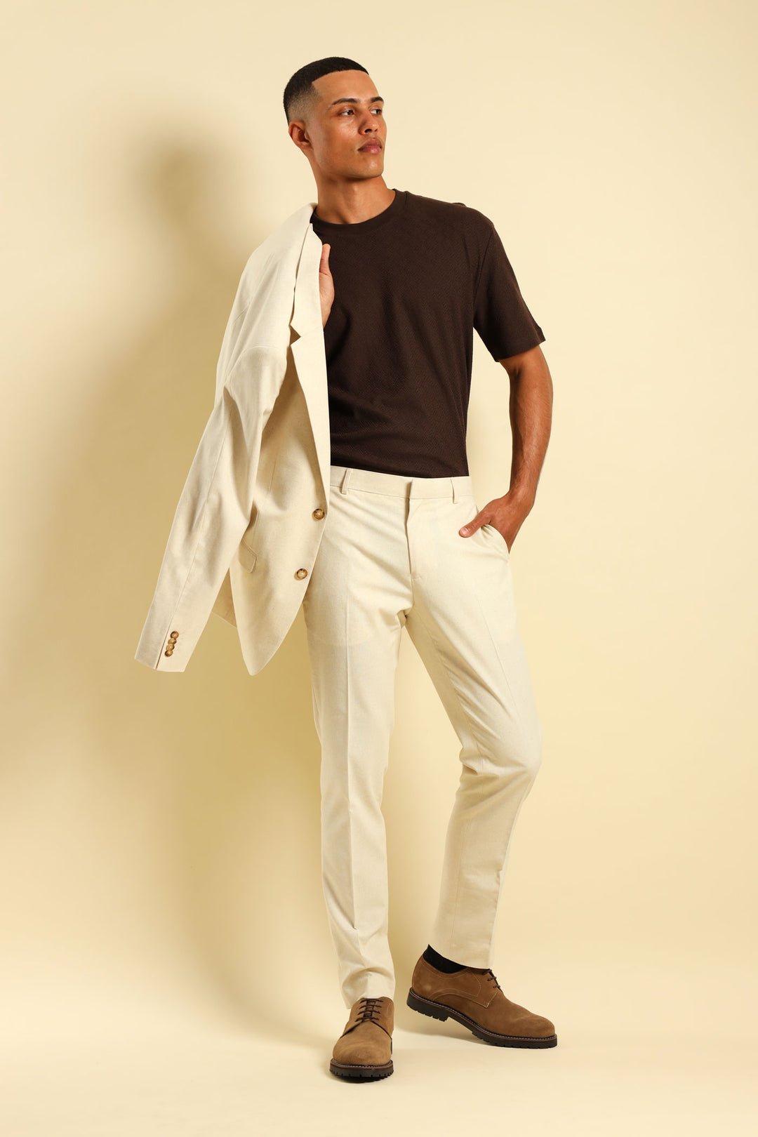 Slim Linen Suit Jacket - Natural