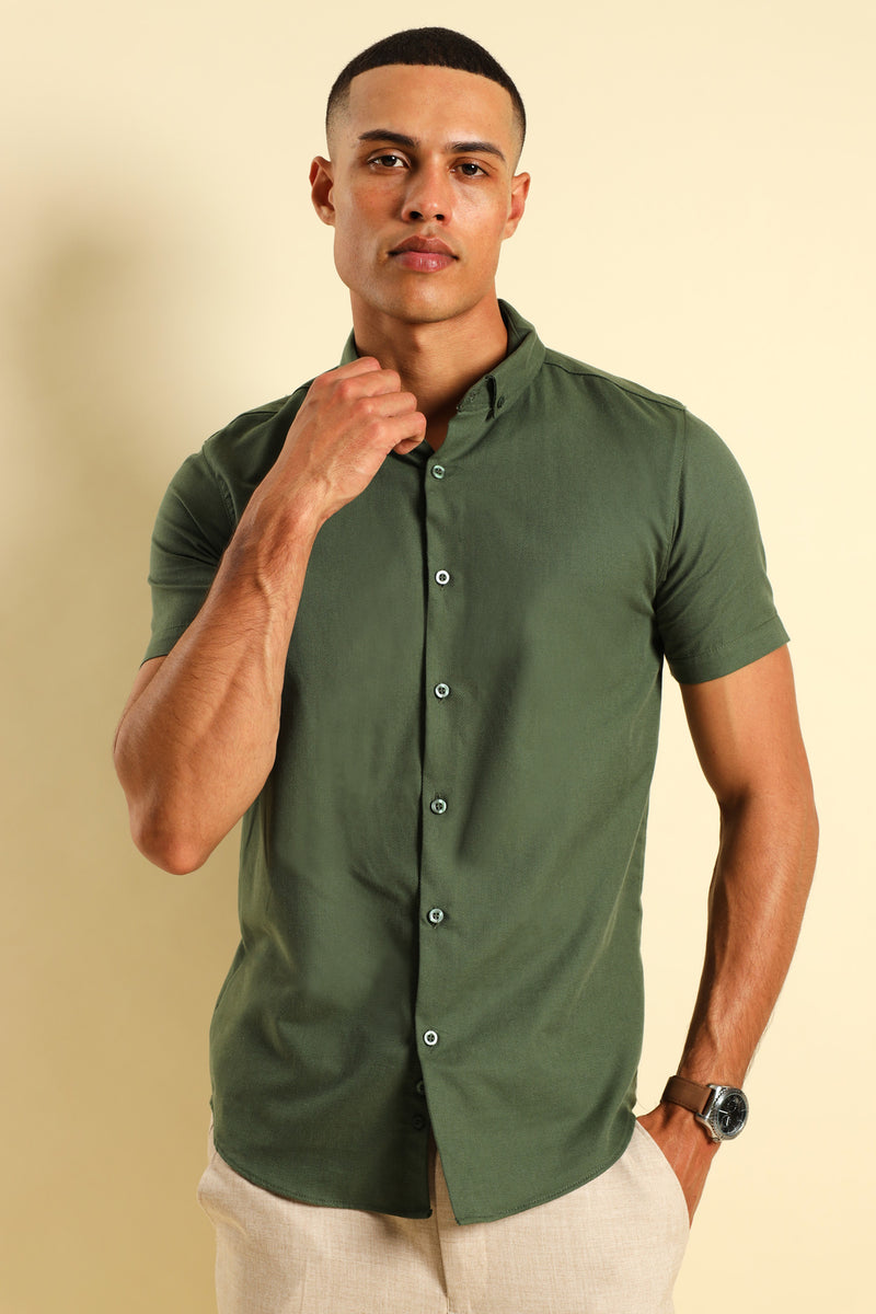 Textured Button Down Shirt - Olive