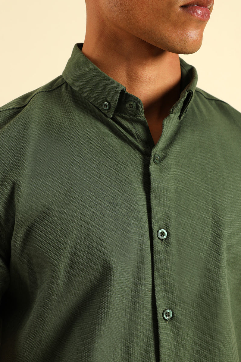Textured Button Down Shirt - Olive