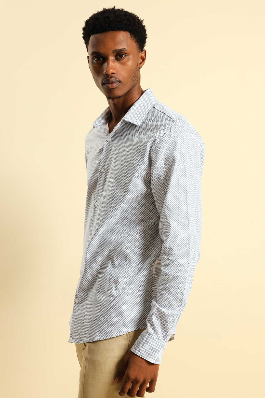 Textured Square Print Shirt - White/Navy