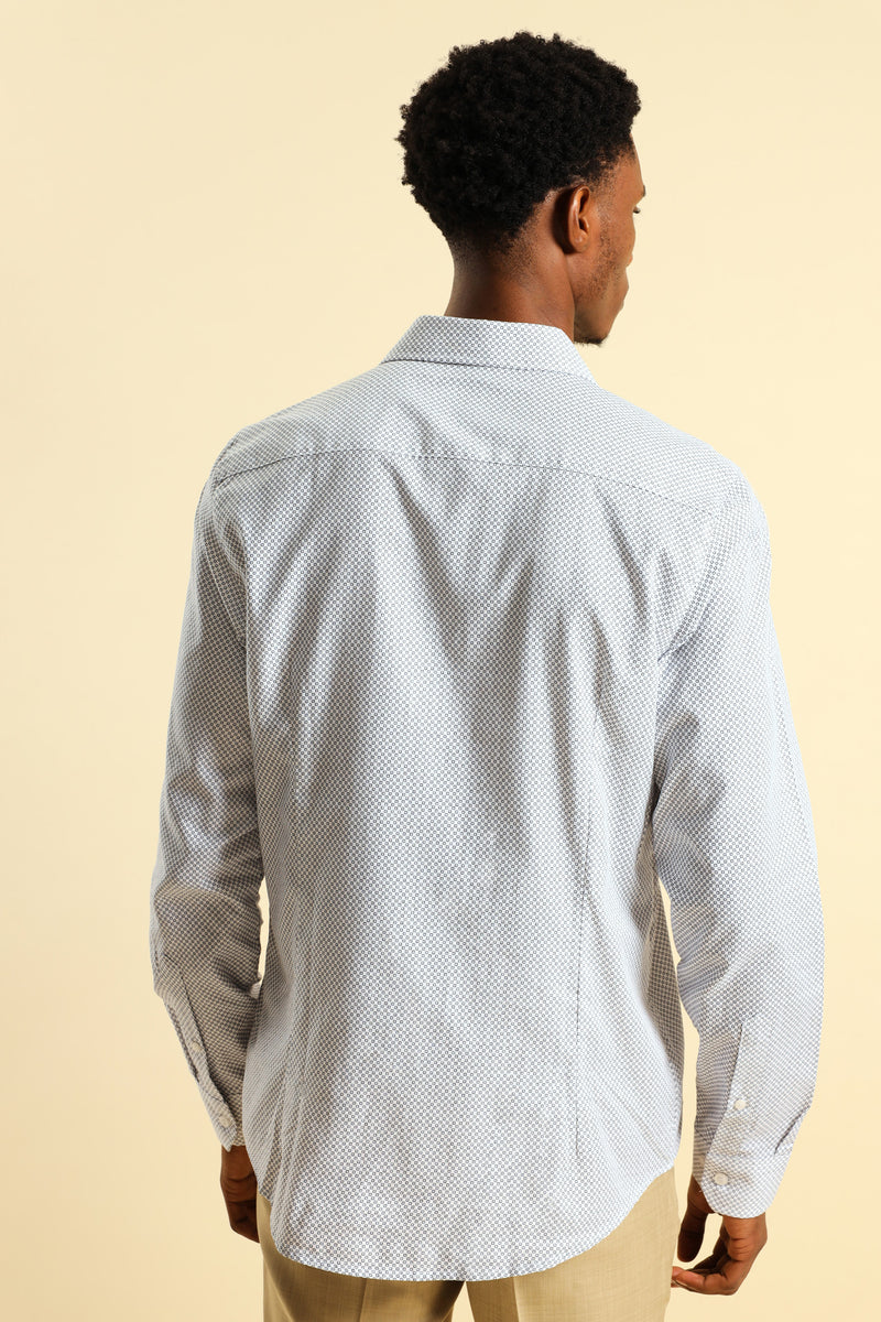 Textured Square Print Shirt - White/Navy