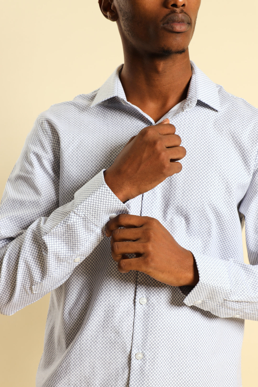 Textured Square Print Shirt - White/Navy