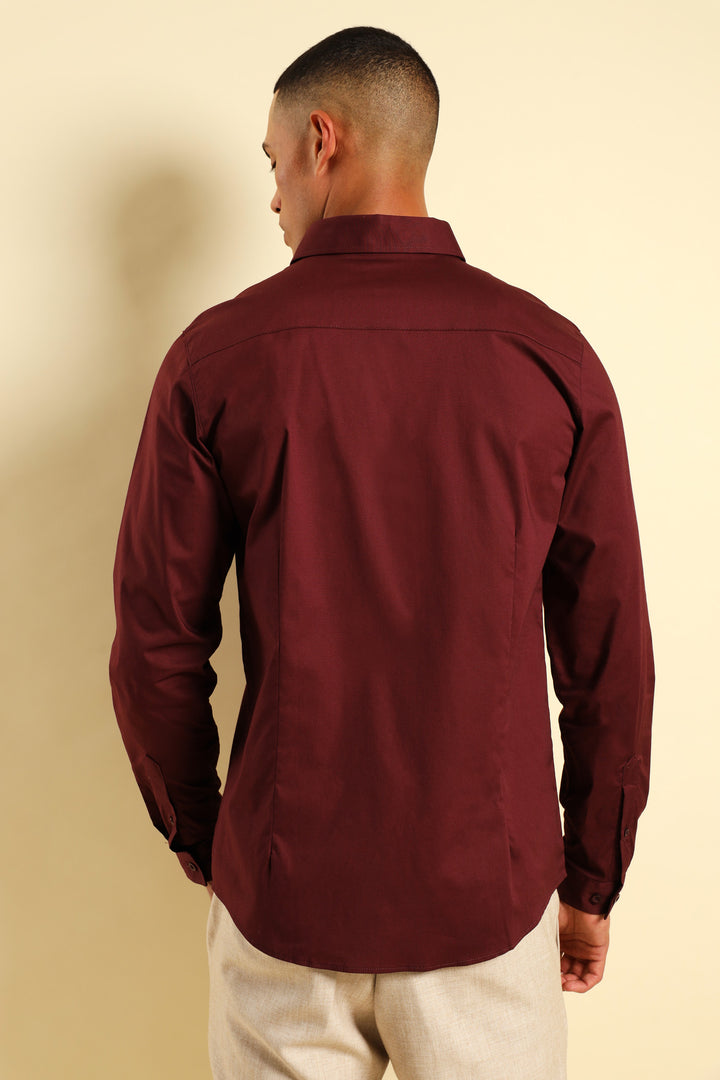 Stretch Concealed Placket Shirt - Burgundy