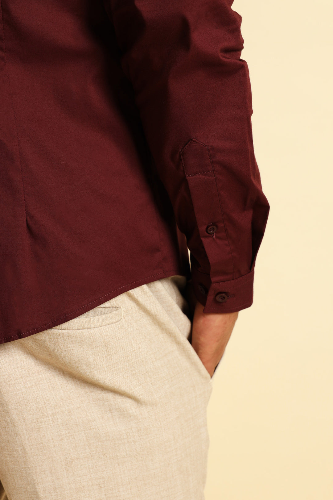 Stretch Concealed Placket Shirt - Burgundy