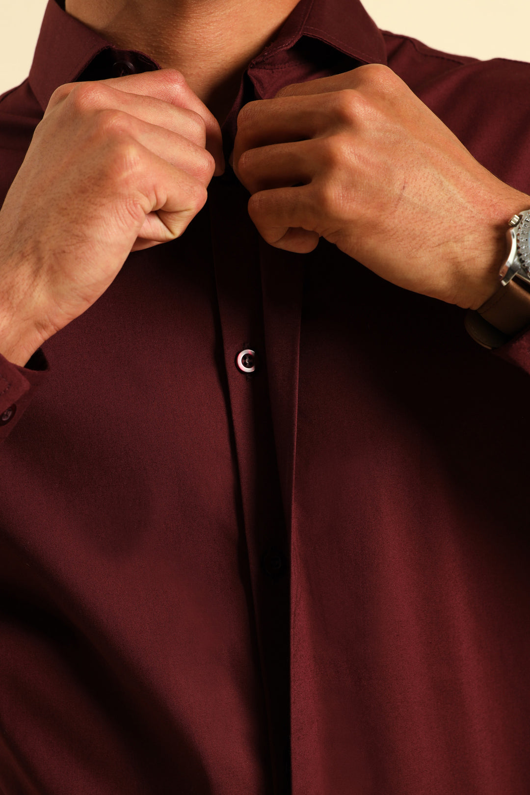 Stretch Concealed Placket Shirt - Burgundy