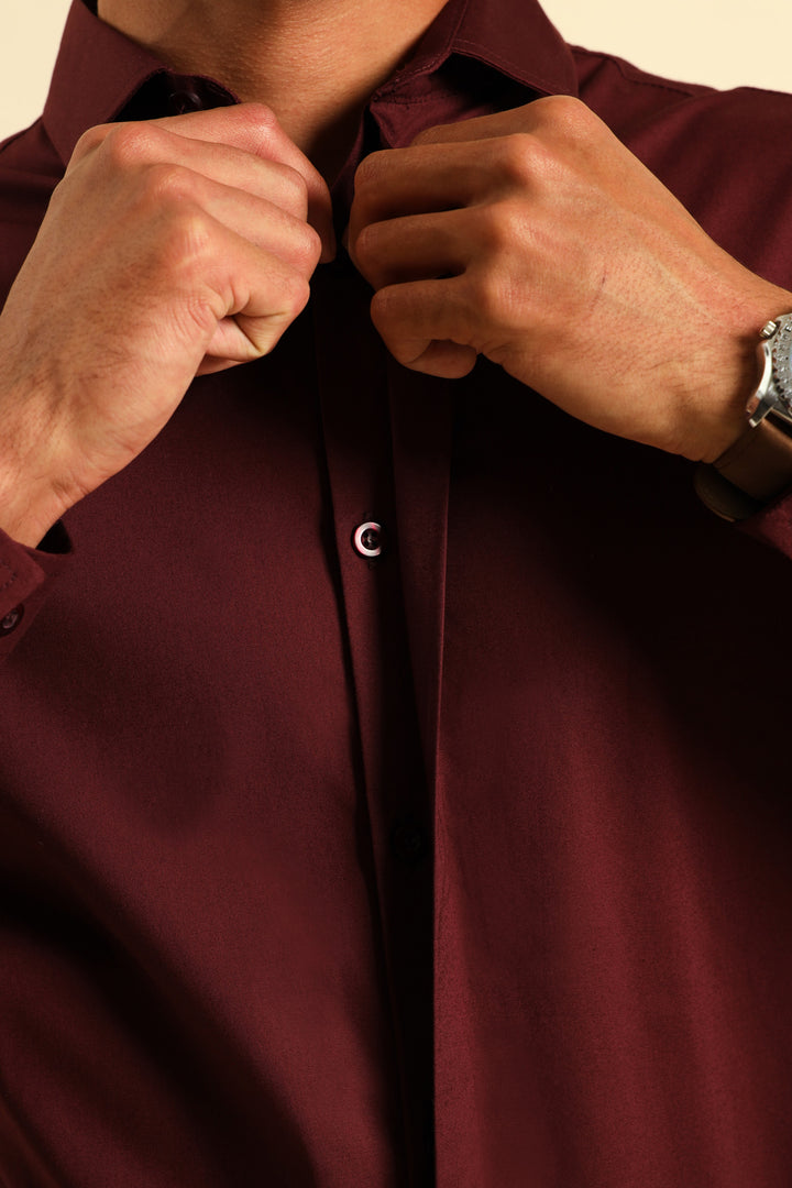 Stretch Concealed Placket Shirt - Burgundy