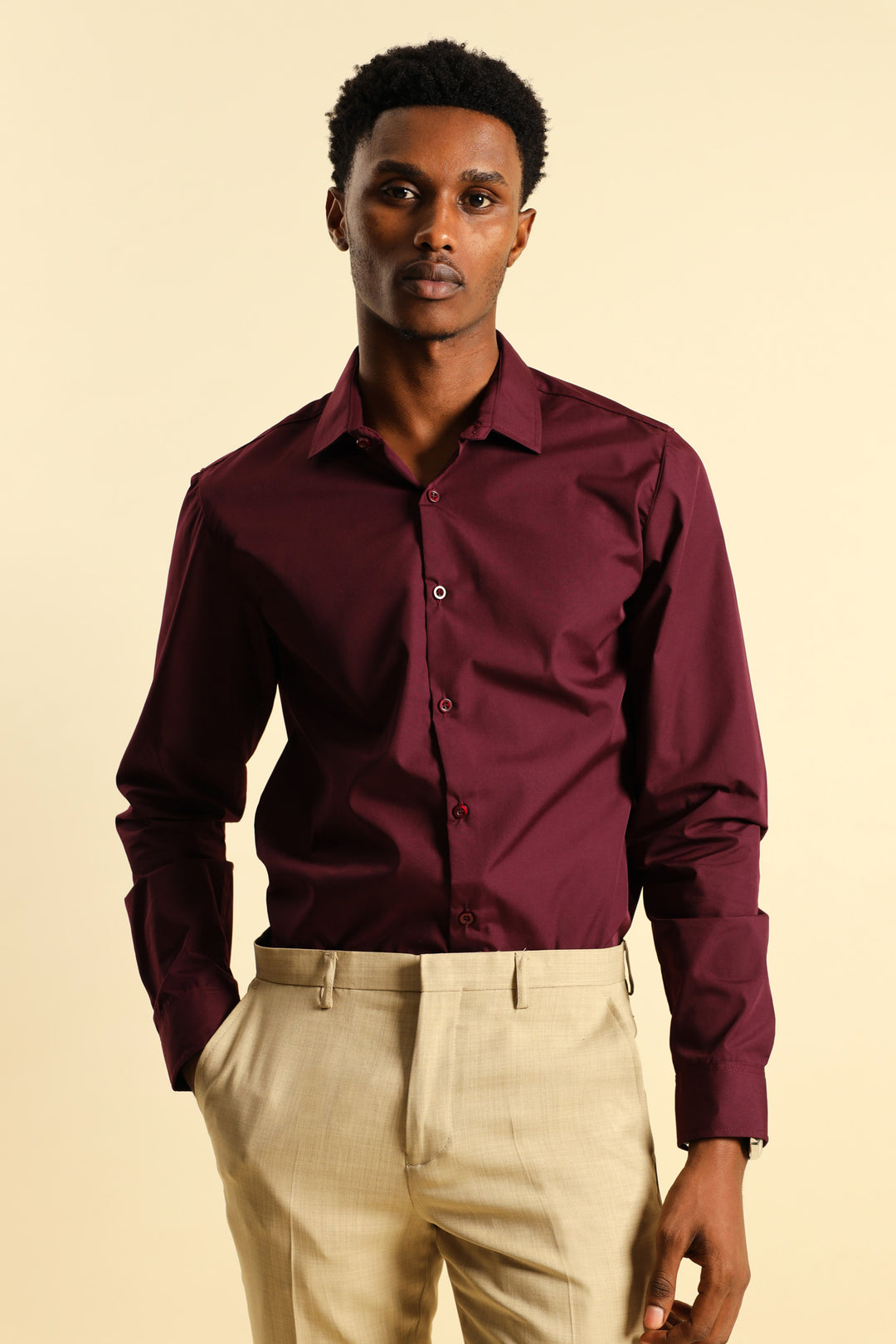 Easy Care Long Sleeve Shirt - Burgundy