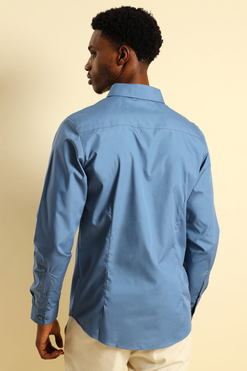 Easy Care Long Sleeve Shirt - Mid Blue