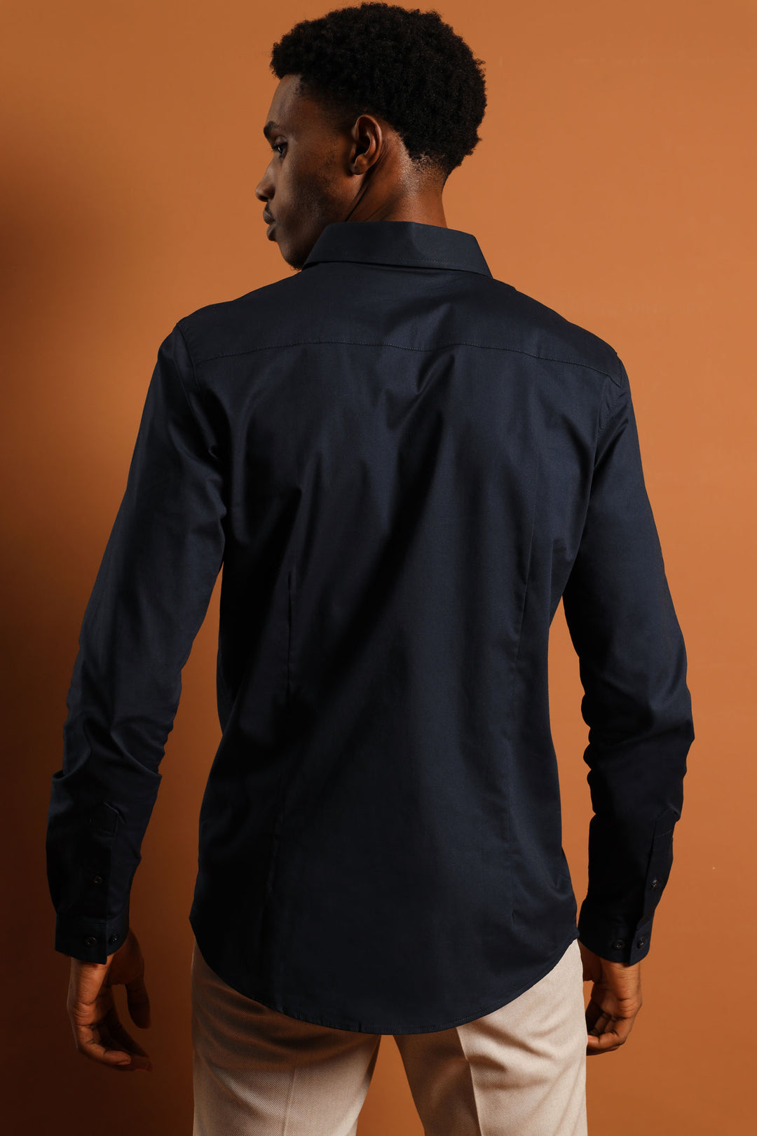 Stretch Concealed Placket Shirt - Navy