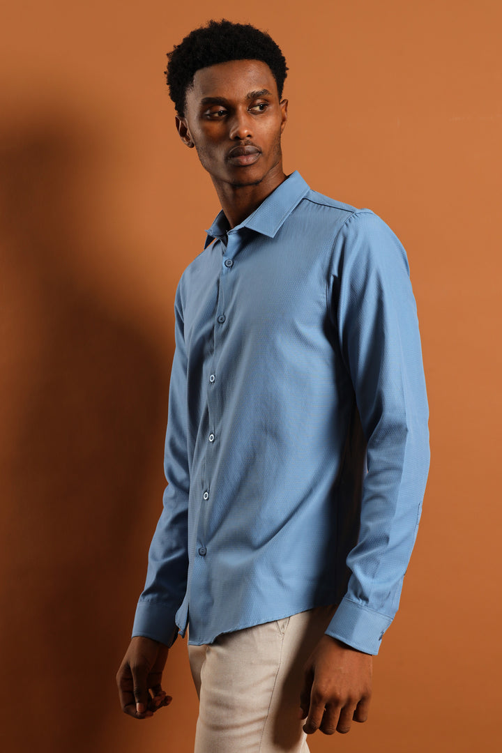 Slim Textured Long Sleeve Shirt - Smokey Blue