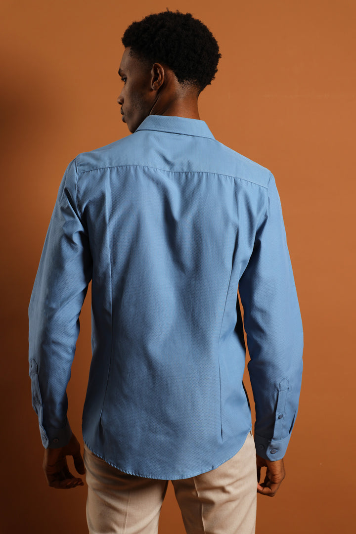 Slim Textured Long Sleeve Shirt - Smokey Blue