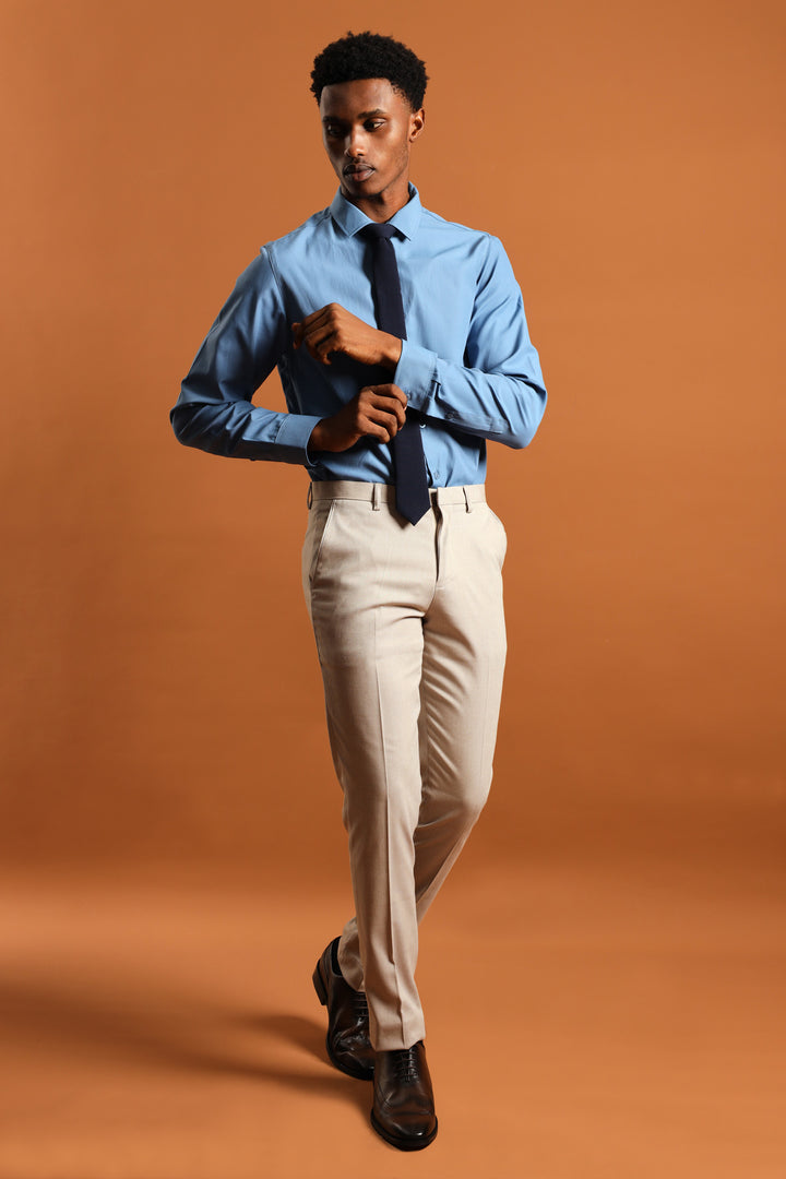 Slim Textured Long Sleeve Shirt - Smokey Blue