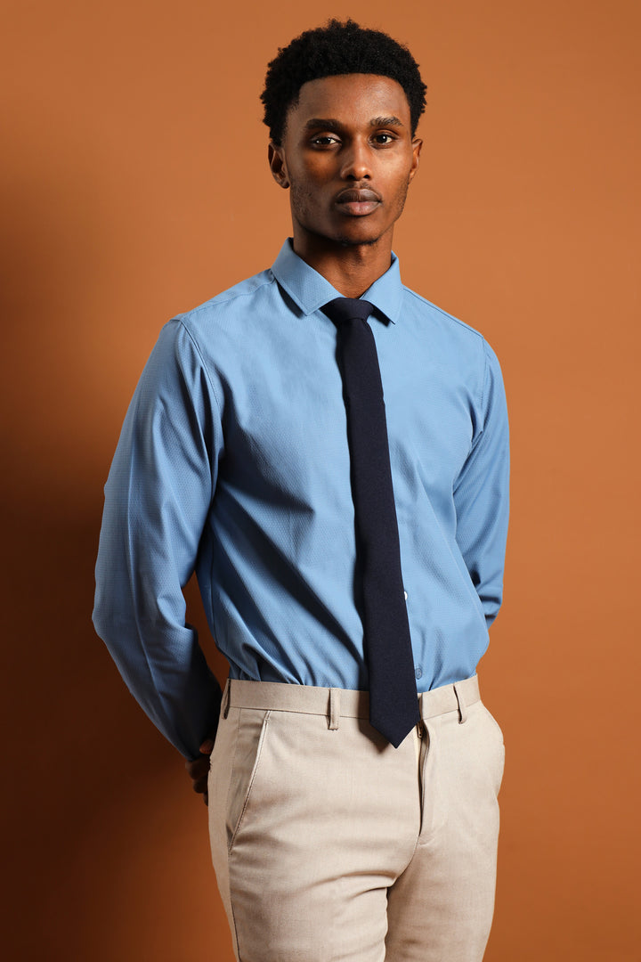 Slim Textured Long Sleeve Shirt - Smokey Blue